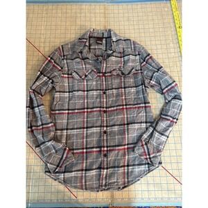 Tony Hawk Men's Flannel Shirt Size Small Gray/Black/Red Plaid Long Sleeve